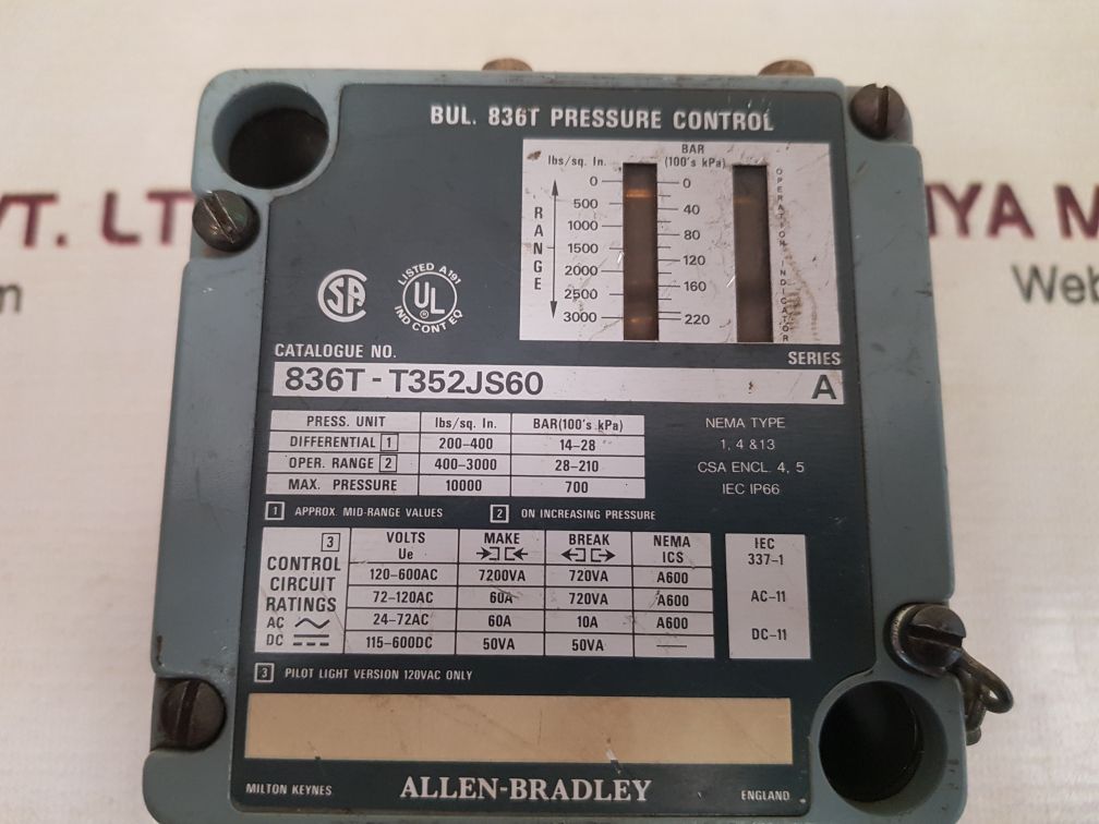 ALLEN-BRADLEY 836T-T352JS60 PRESSURE CONTROL