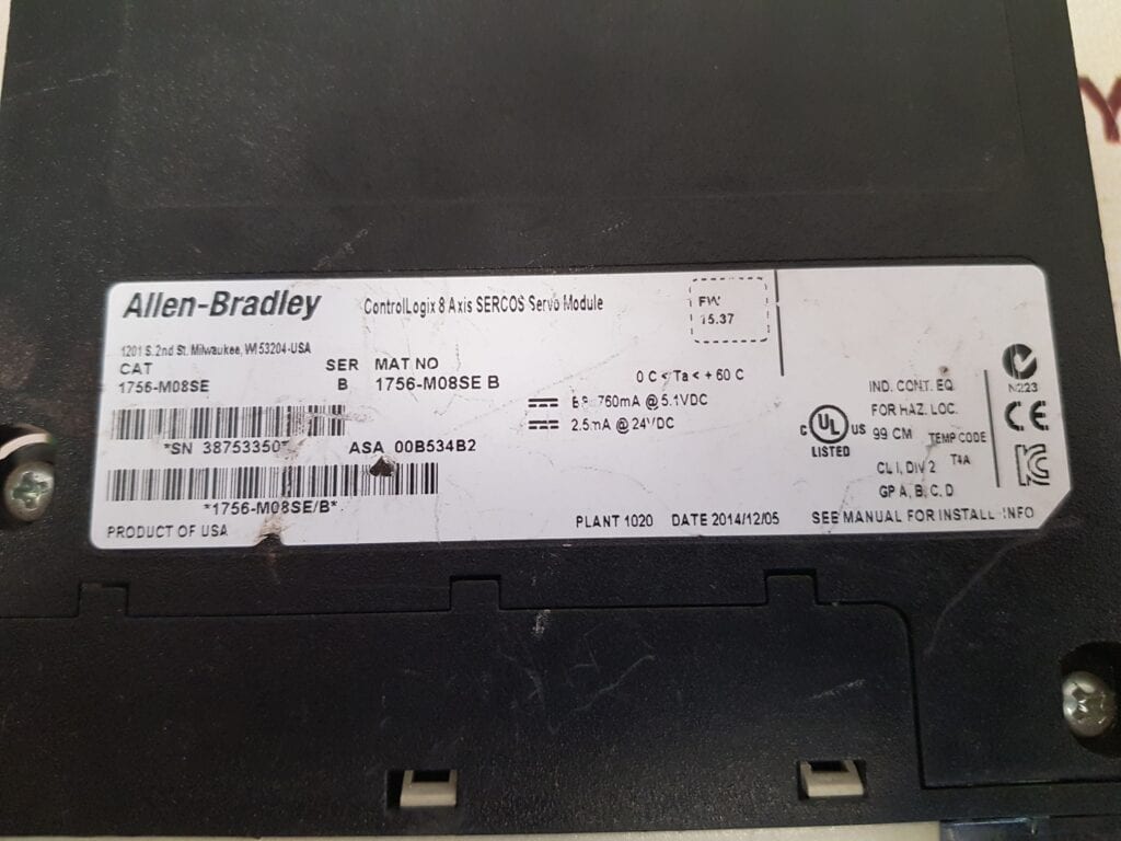 ALLEN-BRADLEY 1756-M08SE CONTROLLOGIX 8 AXIS SERCOS SERVO MODULE SER.B