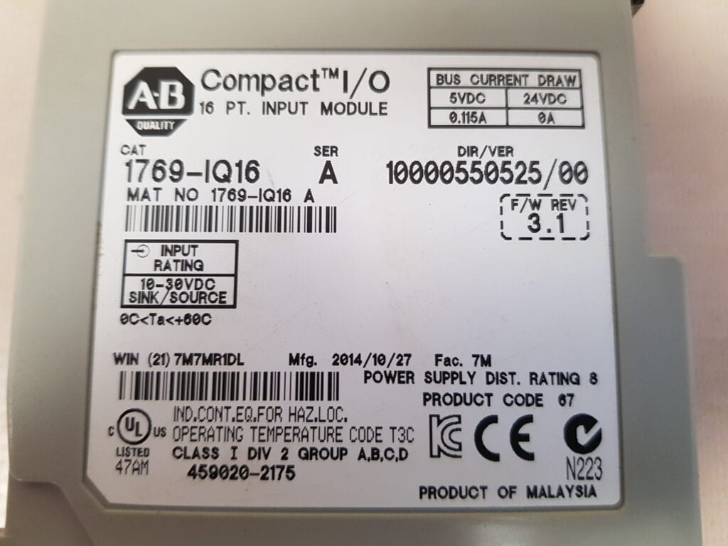 A-B 1769-IQ16 COMPACT I/O MODULE