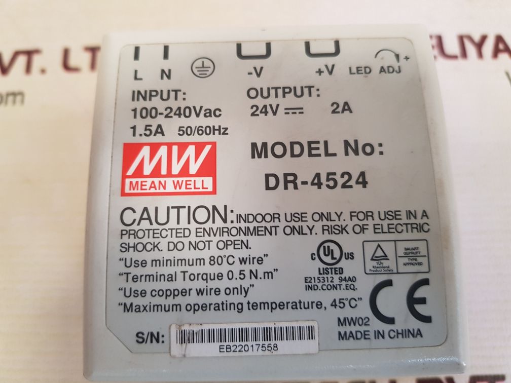 MEAN WELL DR-4524 AC DC INDUSTRIAL DIN RAIL POWER SUPPLY