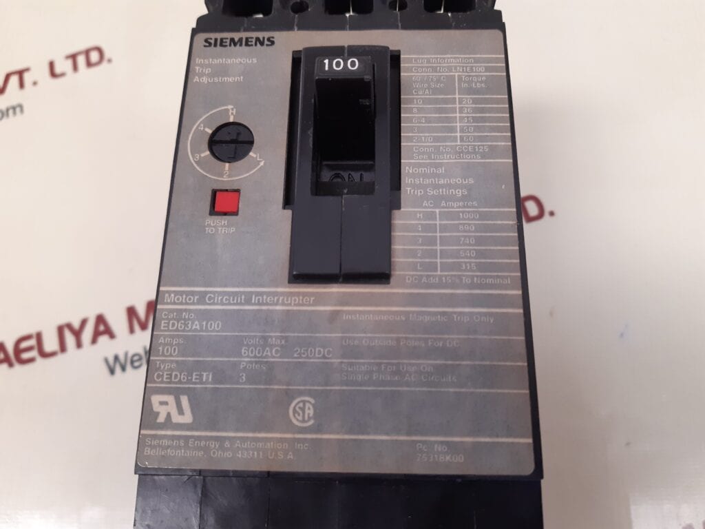 SIEMENS ED63A100 CIRCUIT BREAKER CED6-ETI