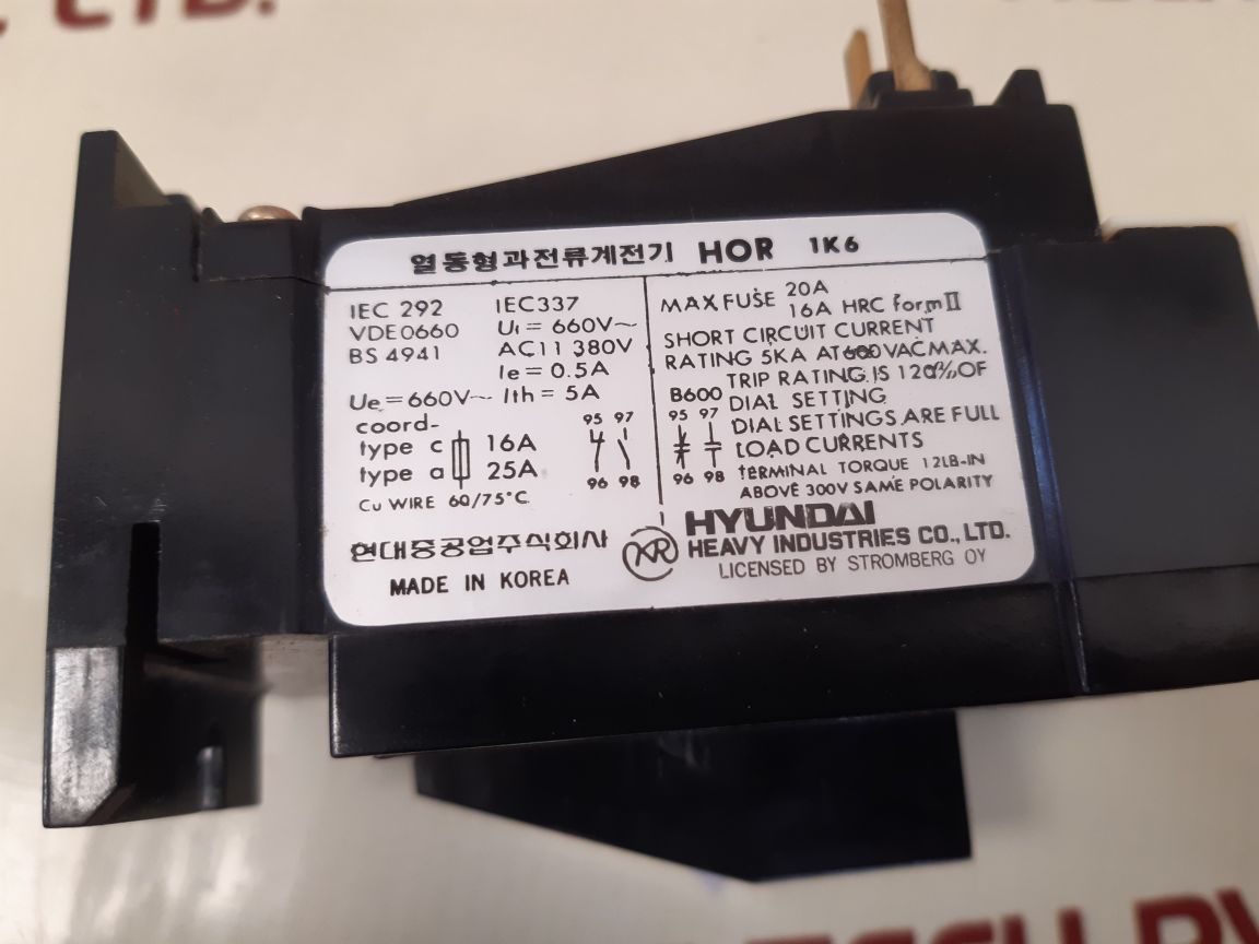 HYUNDAI INDUSTRIES HOR 1K6 THERMAL OVERLOAD RELAY