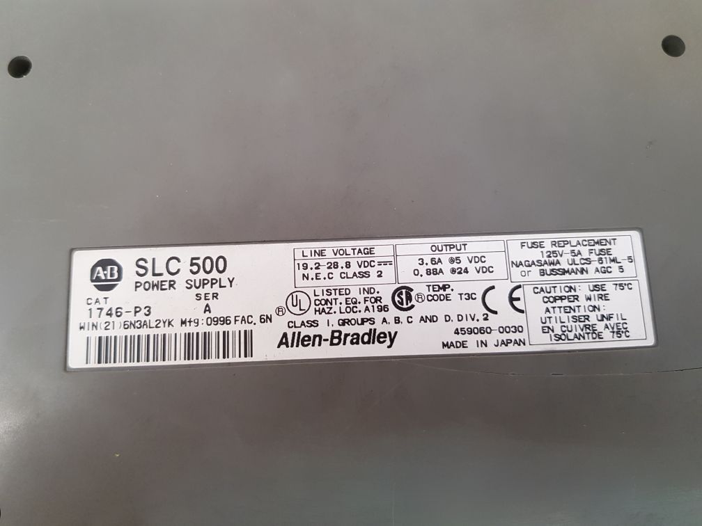 ALLEN-BRADLEY 1746-P3 POWER SUPPLY SER: A