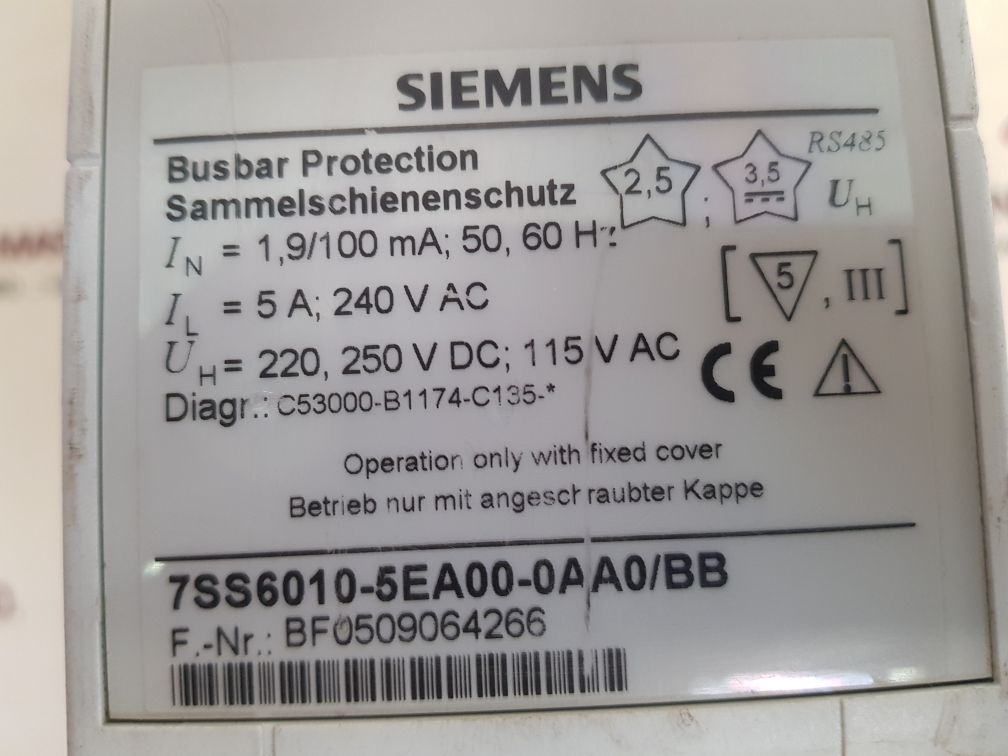 SIEMENS 7SS6010-5EA00-0AA0/BB OVERCURRENT PROTECTION RELAY