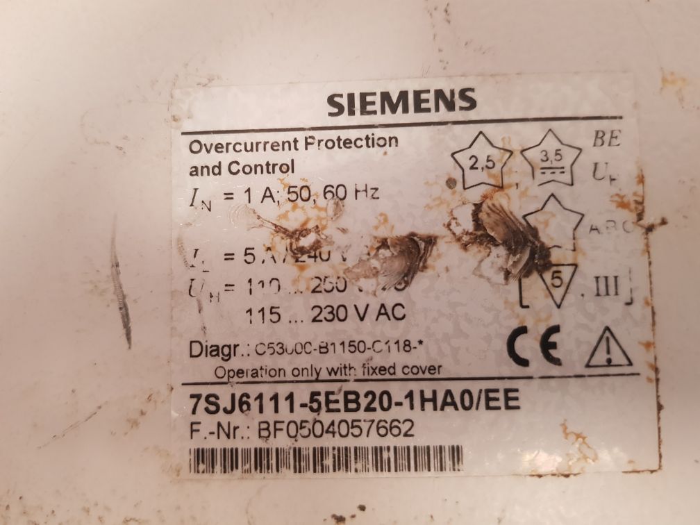 SIEMENS 7SJ6111-5EB20-1HA0 OVERCURRENT PROTECTION AND CONTROL