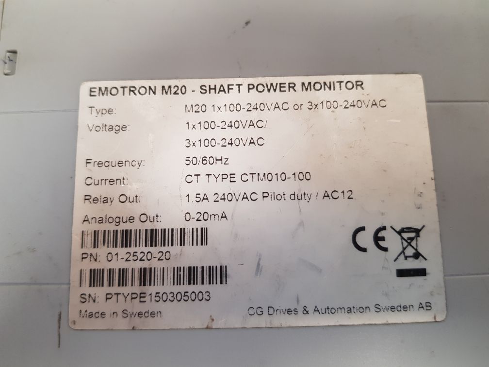 CG DRIVES EMOTRON M20 SHAFT POWER MONITOR M20 1×100-240VAC