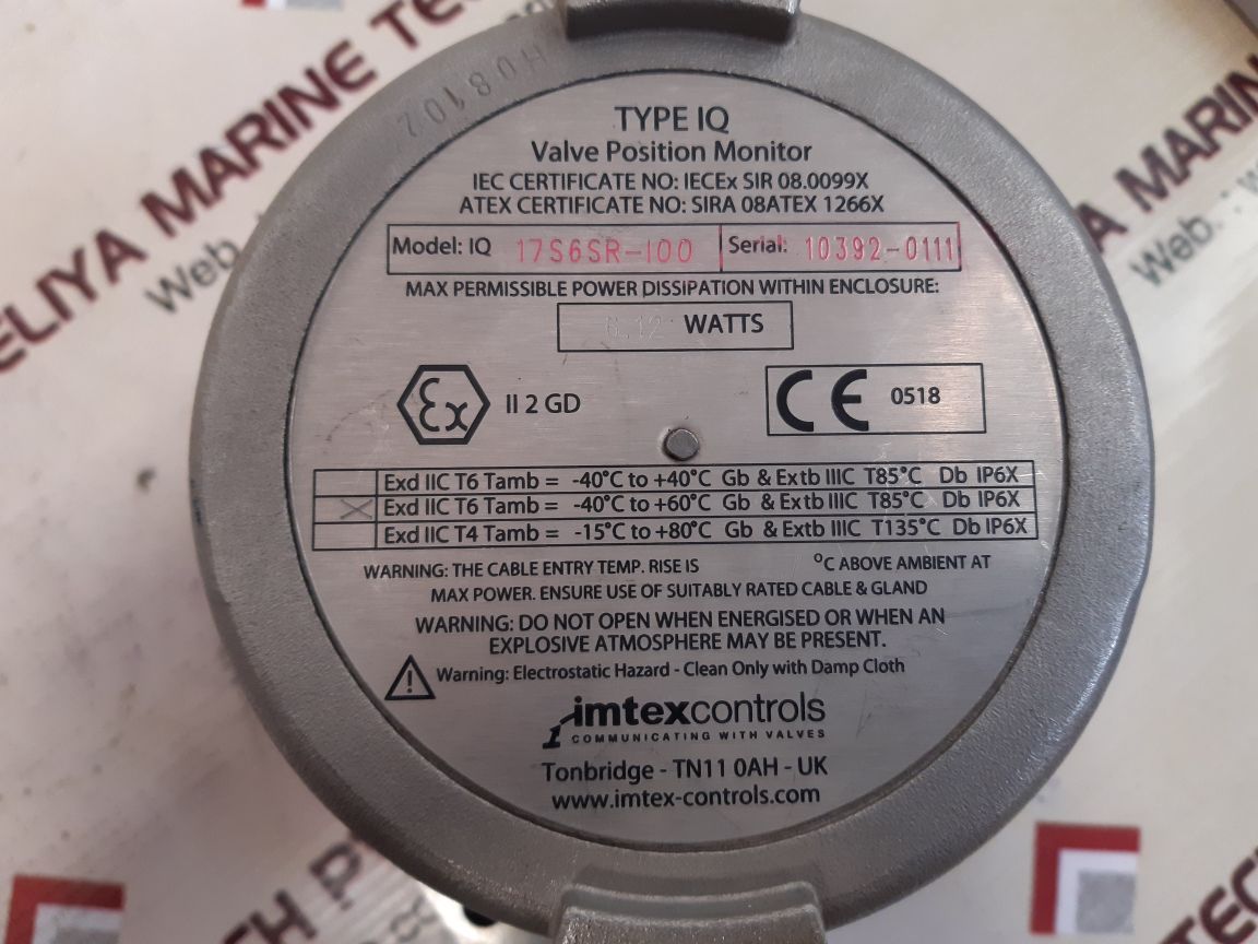 IMTEX CONTROLS IQ 17S6SR-100 VALVE POSITION MONITOR