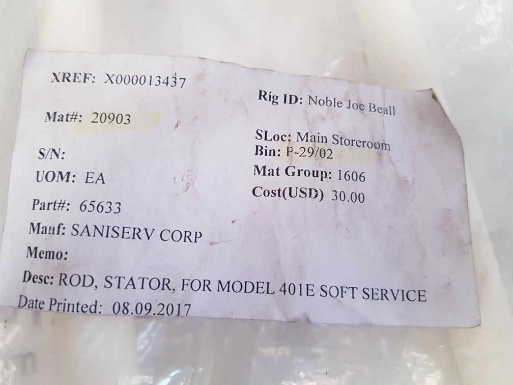 SANISERV 65633 STATOR ROD