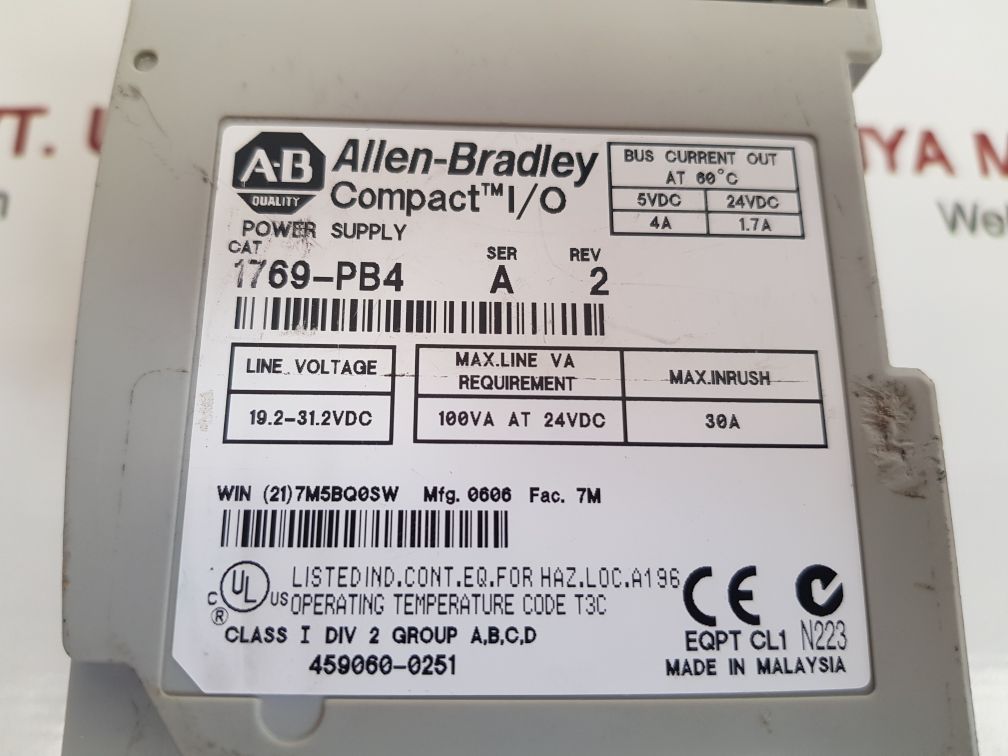 ALLEN-BRADLEY 1769-PB4 COMPACT I/O POWER SUPPLY