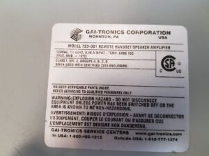 GAI-TRONICS 723-001 REMOTE HANDSET/SPEAKER AMPLIFIER