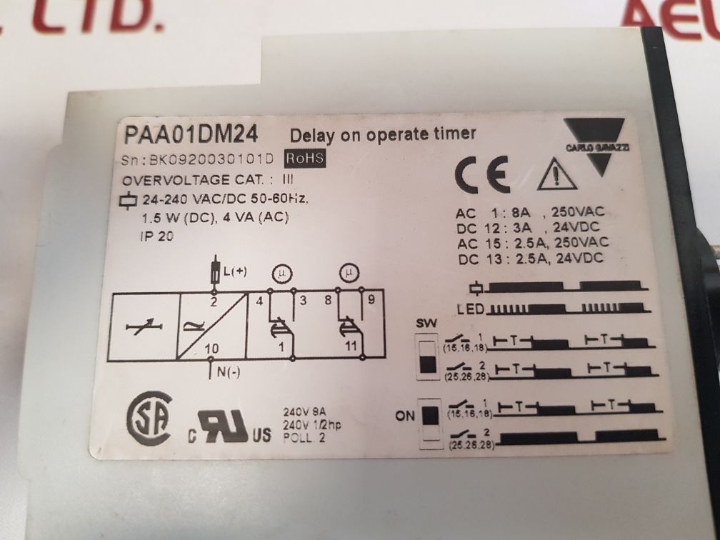 CARLO GAVAZZI PAA01DM24 DELAY ON OPERATE TIMER