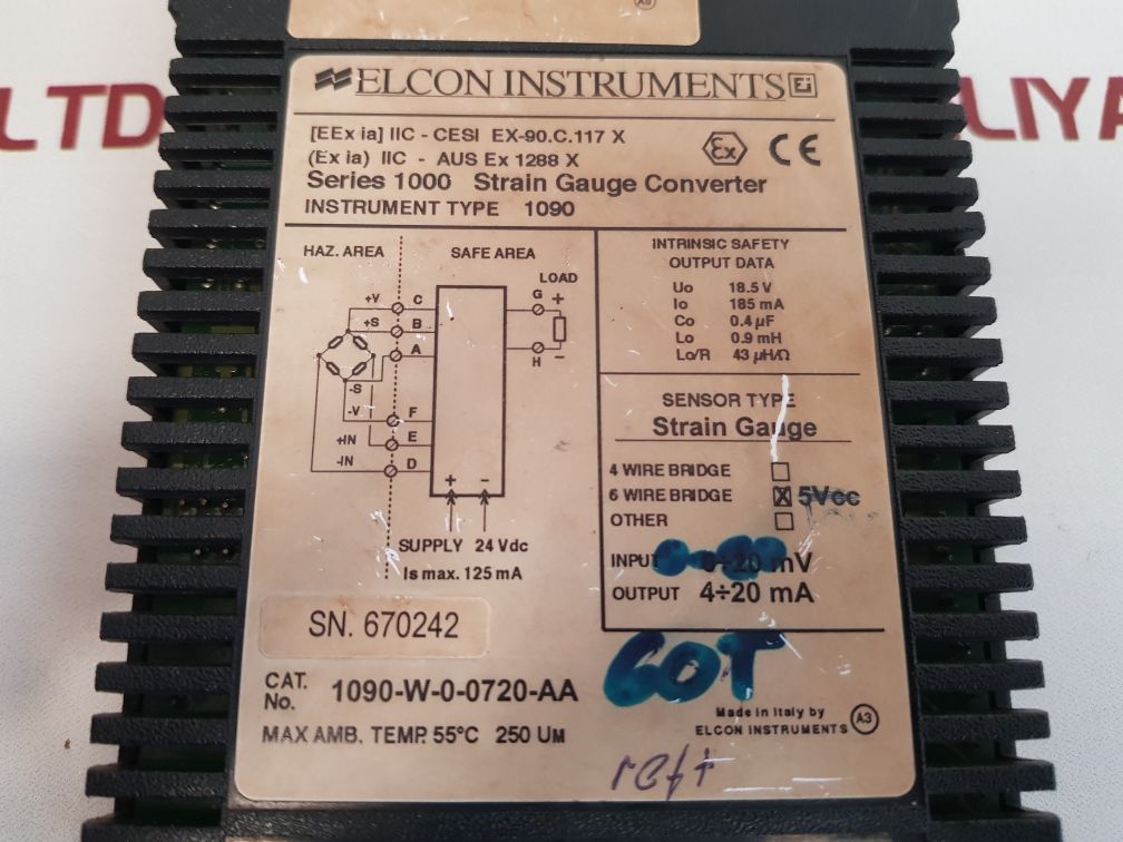 ELCON INSTRUMENTS 1090-W-0-0720-AA STRAIN GAUGE CONVERTER