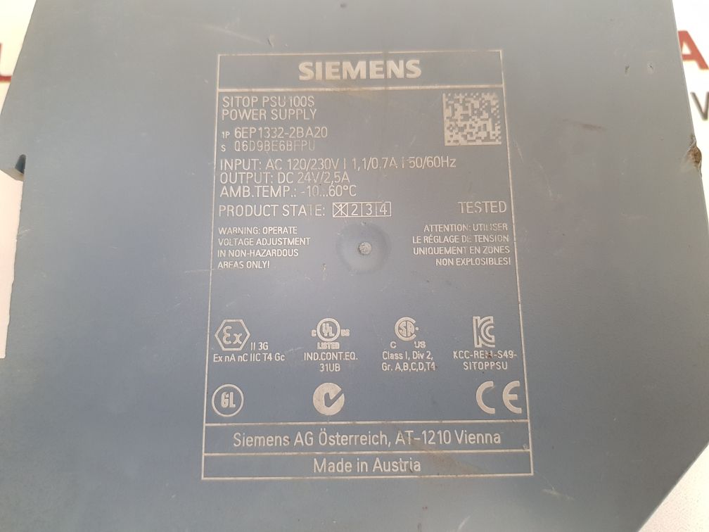 SIEMENS SITOP PSU100S POWER SUPPLY 6EP1332-2BA20