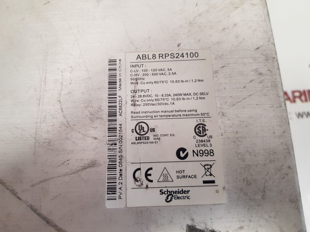 TELEMECANIQUE SCHNEIDER ELECTRIC ABL8RPS24100 POWER SUPPLY MODULE