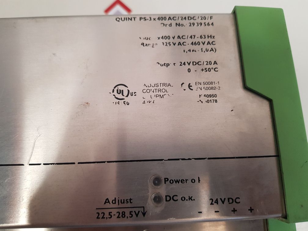 PHOENIX CONTACT QUINT-PS-3x400AC/24DC/20/F POWER SUPPLY UNIT 2939564