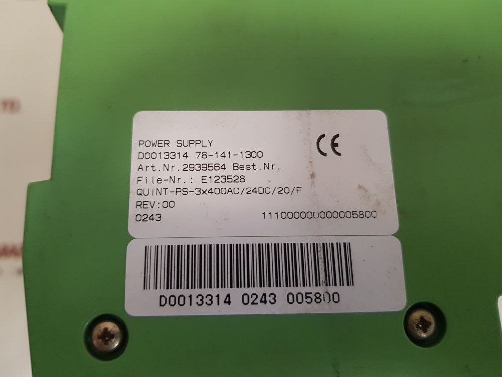 PHOENIX CONTACT QUINT-PS-3x400AC/24DC/20/F POWER SUPPLY UNIT 2939564