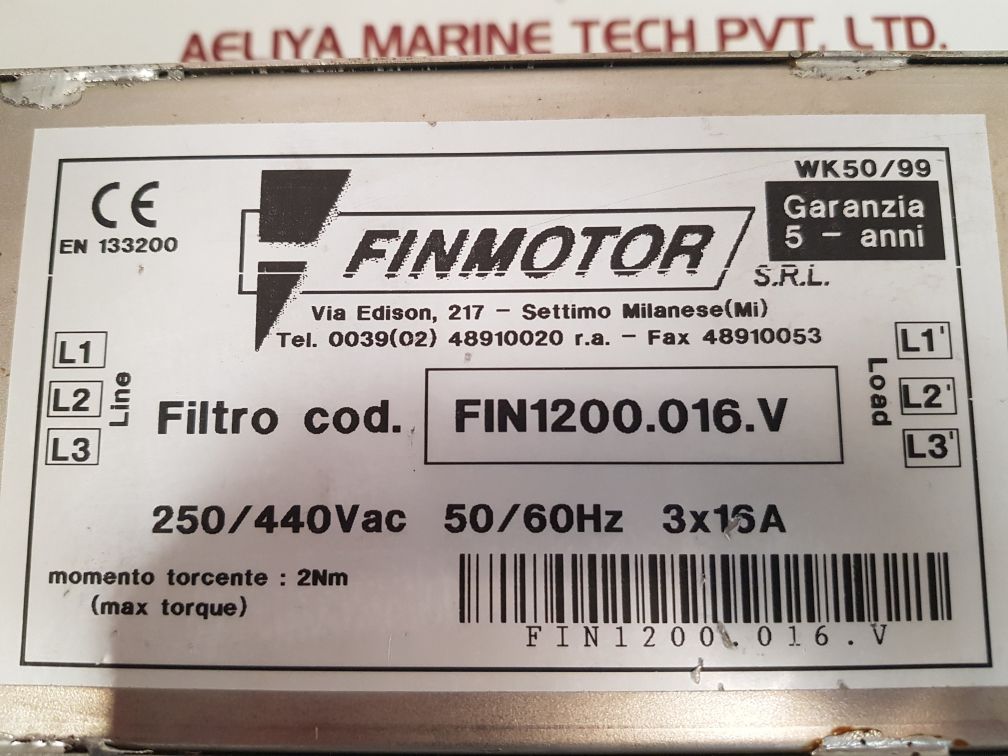 FINMOTOR FIN1200.016.V LINE FILTER