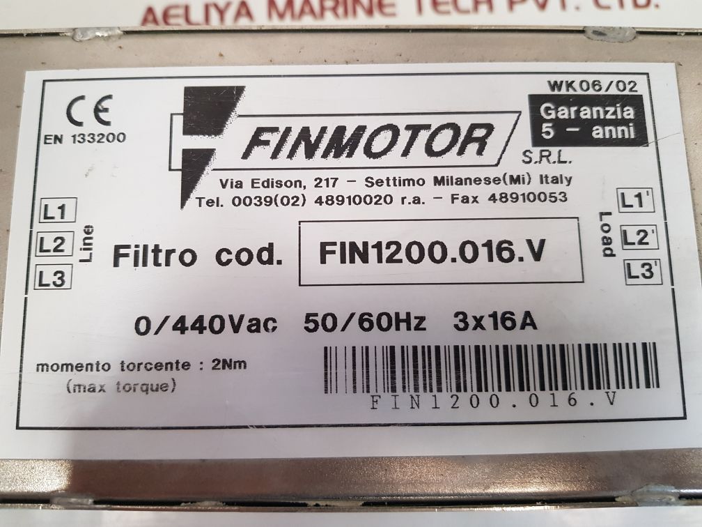 FINMOTOR FIN1200.016.V LINE FILTER WK06/02