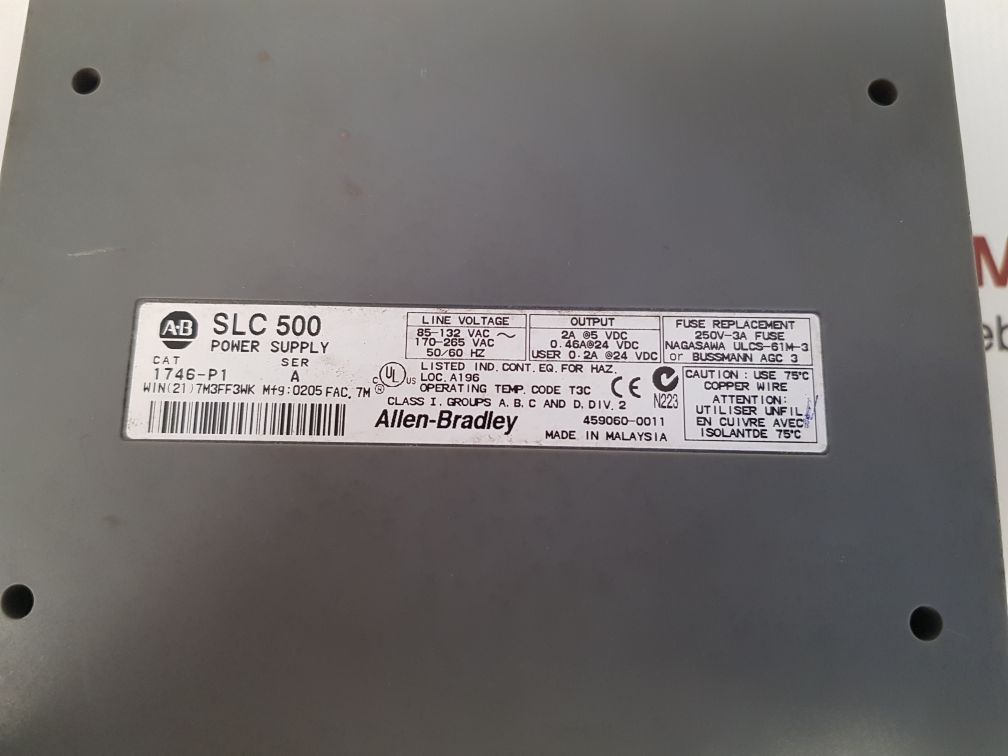 ALLEN-BRADLEY 1746-P1 POWER SUPPLY SER:A