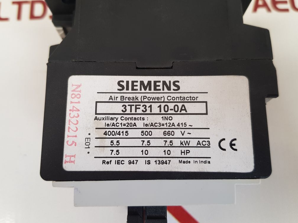 SIEMENS 3TF31 10-0A AIR BREAK (POWER) CONTACTOR