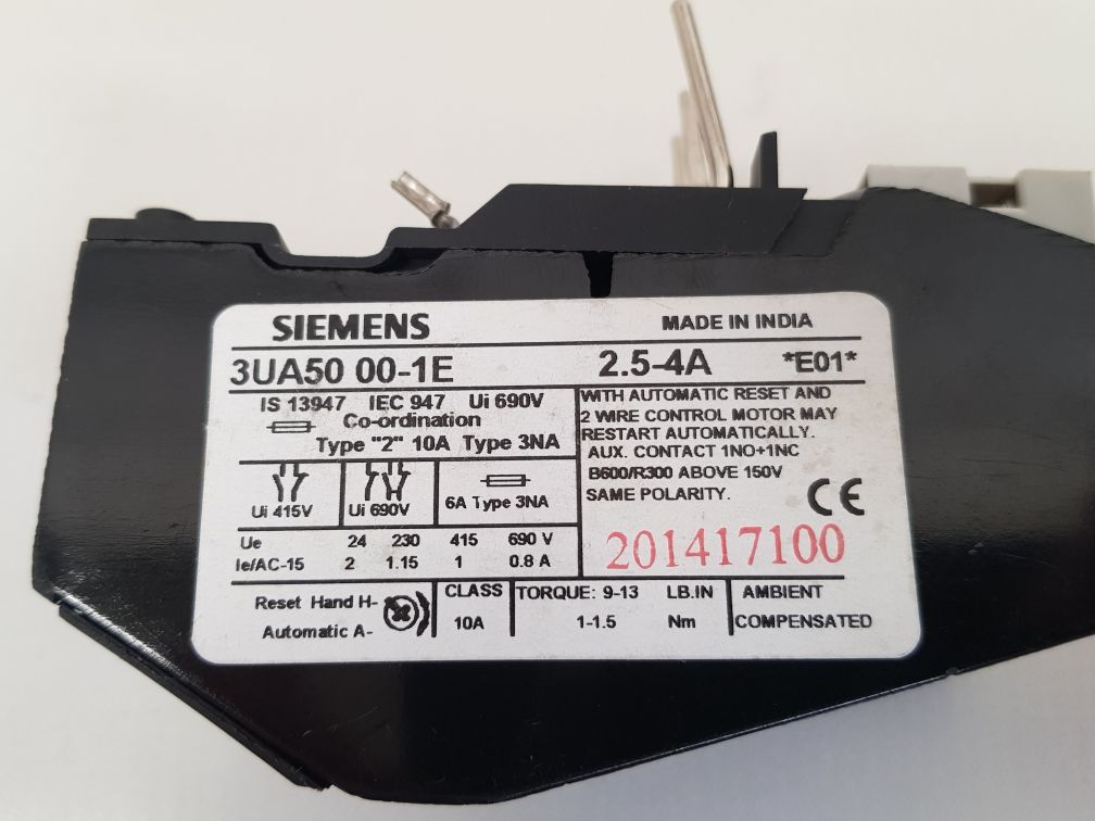 SIEMENS 3UA50 00-1E OVERLOAD RELAY