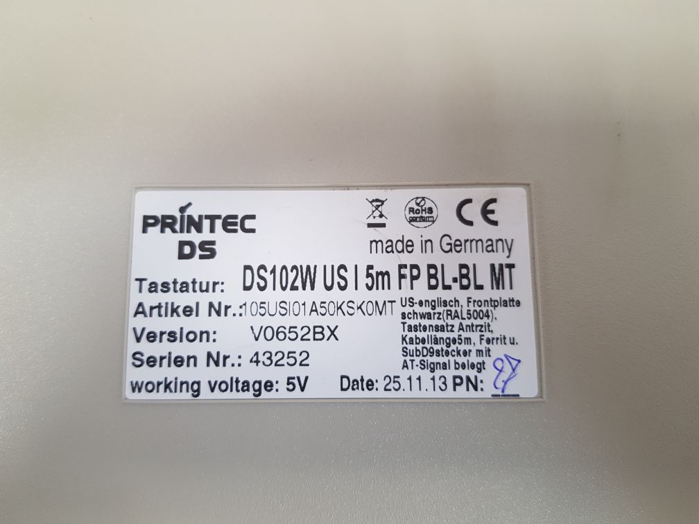 PRINTEC DS102W USI 5M FP BL-BL MT KEYBOARD
