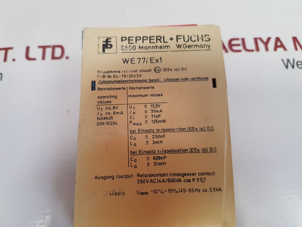 PEPPERL+FUCHS WE77/EX1 SWITCH AMPLIFIER 01544S