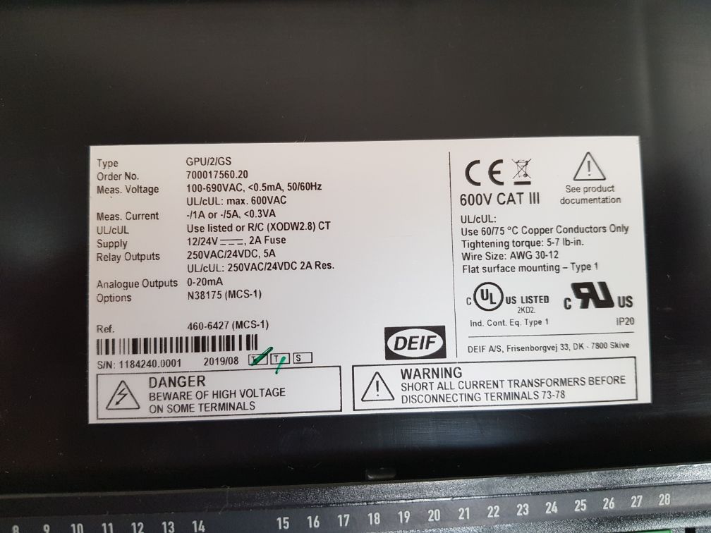 DEIF GPU/2/GS GENERATOR PARALLELING CONTROOLER