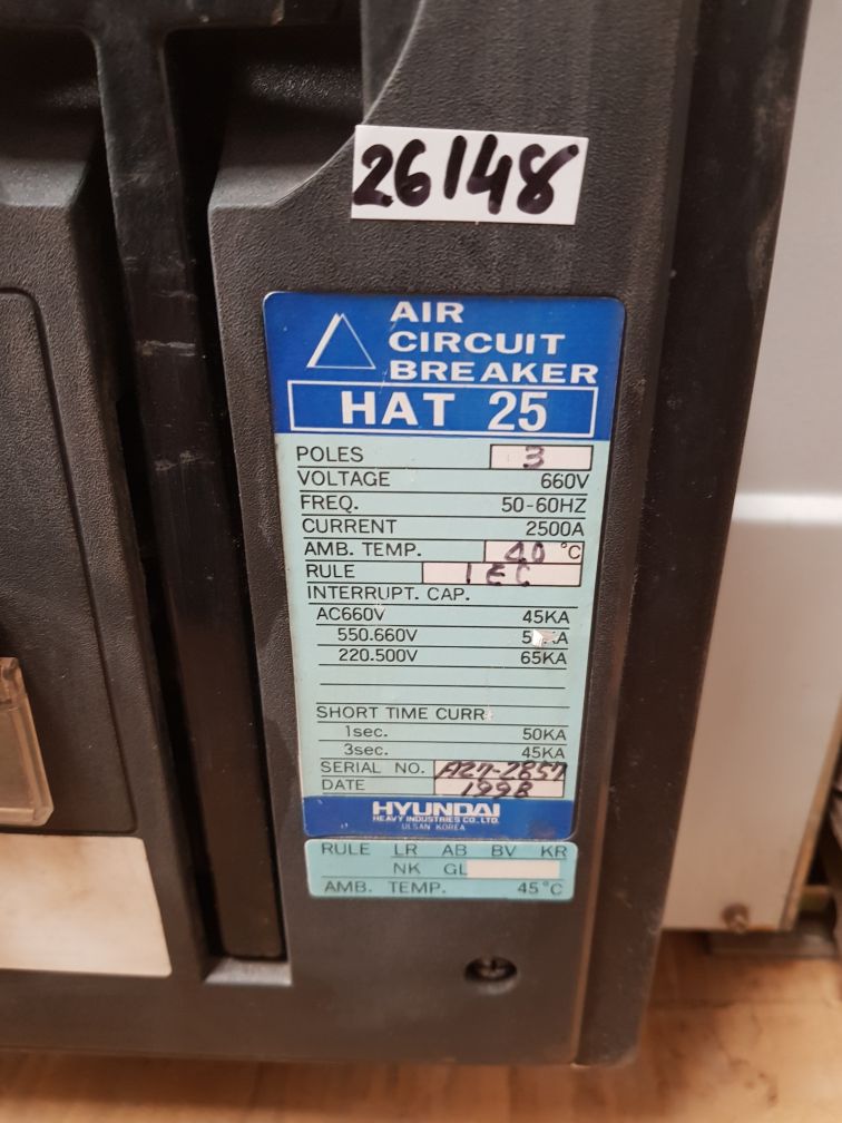 HYUNDAI HAT 25 3 POLE AIR CIRCUIT BREAKER 2000A