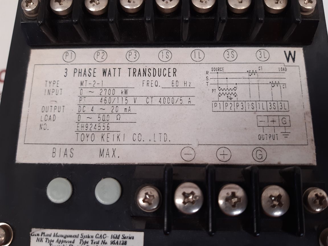 TOYO KEIKI MT-2-1 3 PHASE WATT TRANSDUCER