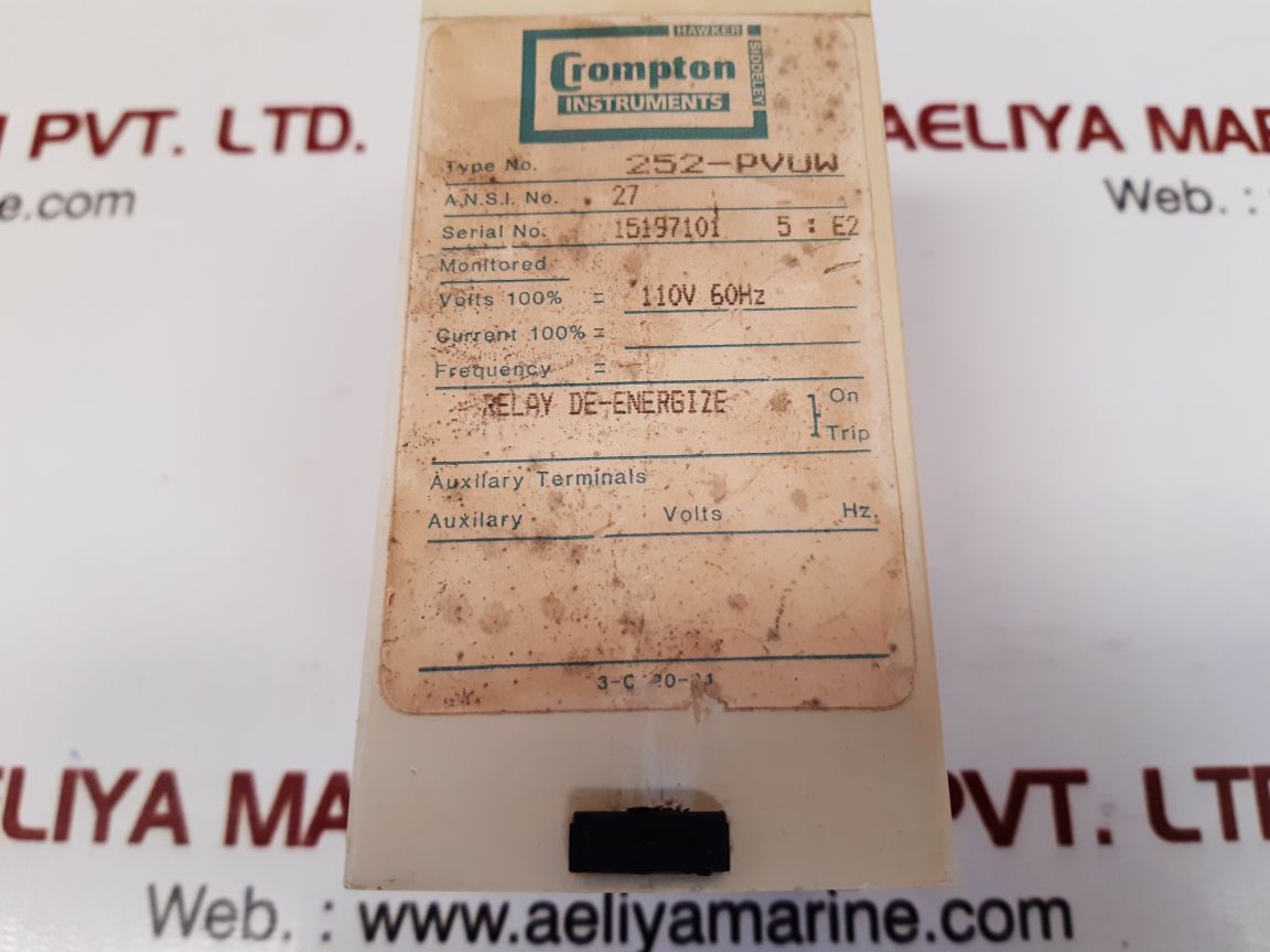 CROMPTONCROMPTON 252-PVUW PROTECTION RELAY 252-PVUW PROTECTION RELAY