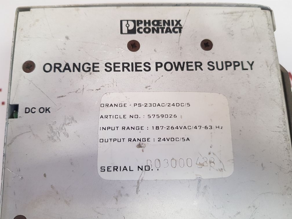 PHOENIX CONTACT ORANGE-PS-230AC/24DC/5 POWER SUPPLY