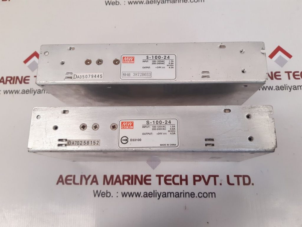 MEAN WELL S-100-24 POWER SUPPLY 100-120VAC 1.9A