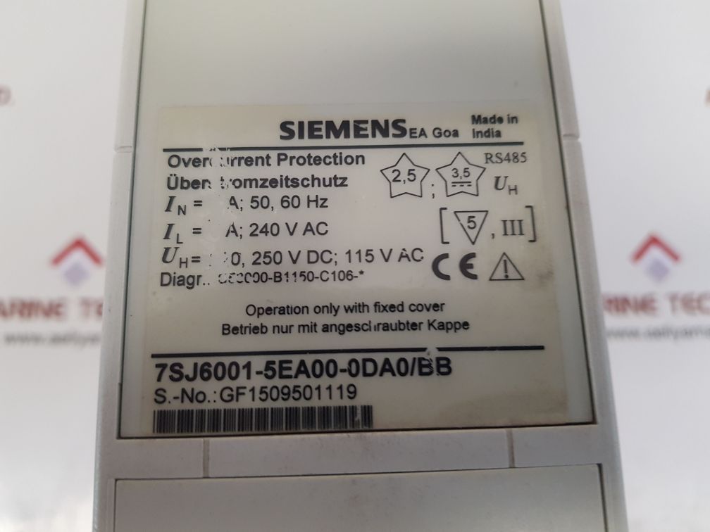 SIEMENS 7SJ6001-5EA00-0DA0/BB OVERCURRENT PROTECTION RELAY