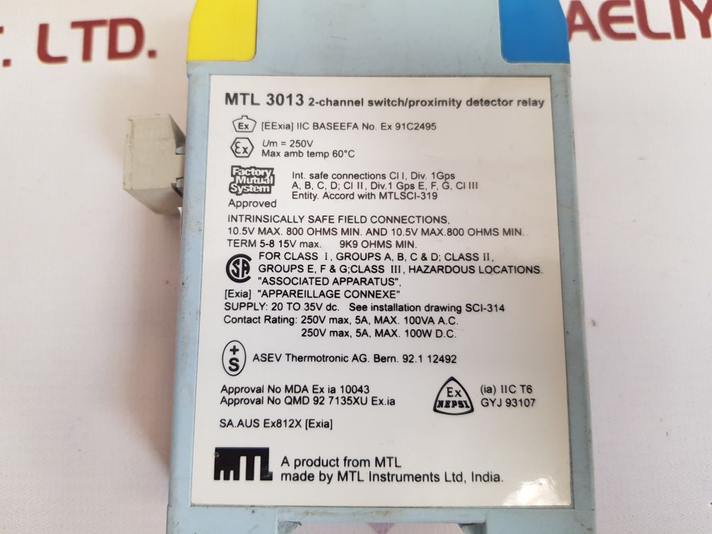 MTL INSTRUMENTS MTL 3013 2-CHANNEL SWITCH/PROXIMITY DETECTOR RELAY