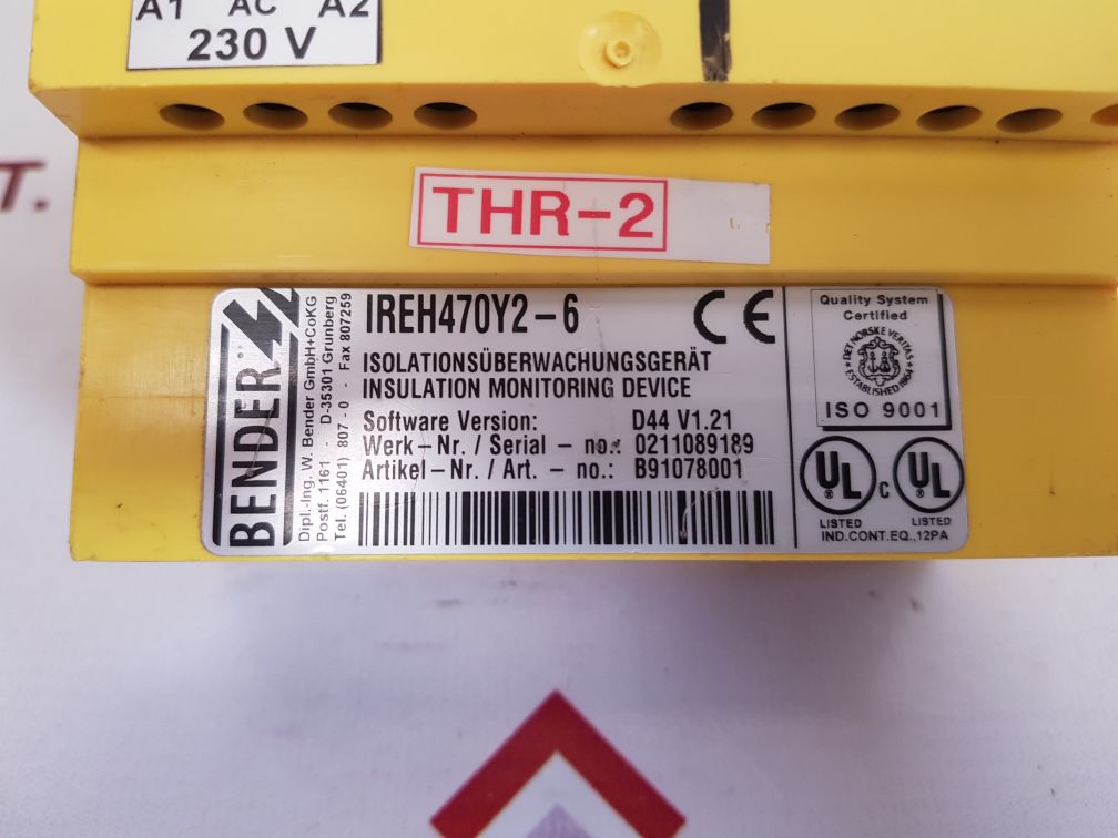 BENDER IREH470Y2-6 A-ISOMETER INSULATION MONITORING DEVICE