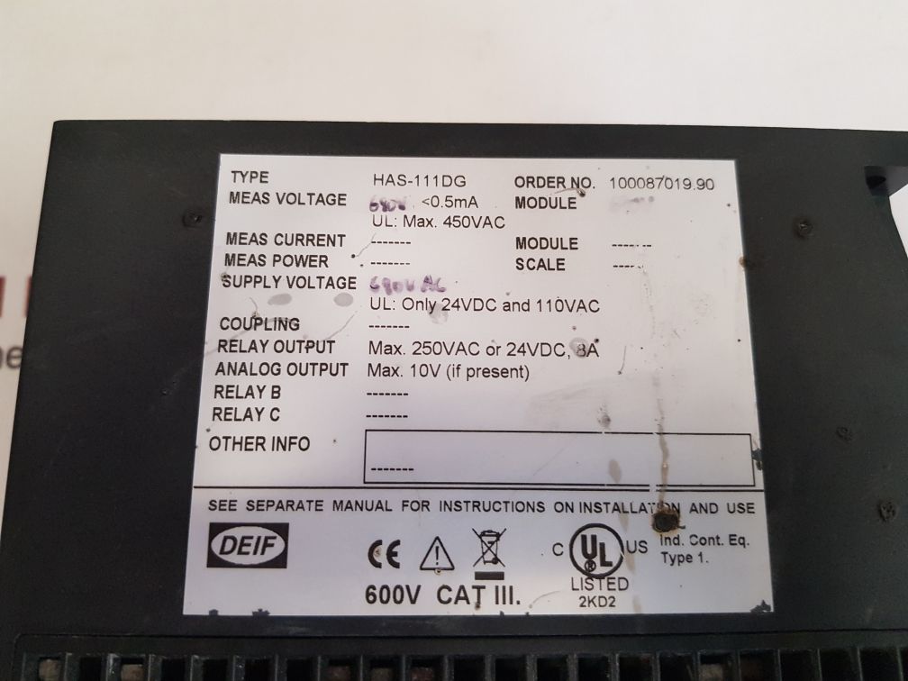 DEIF HAS-111DG UNI-LINE PARALLEL RELAY