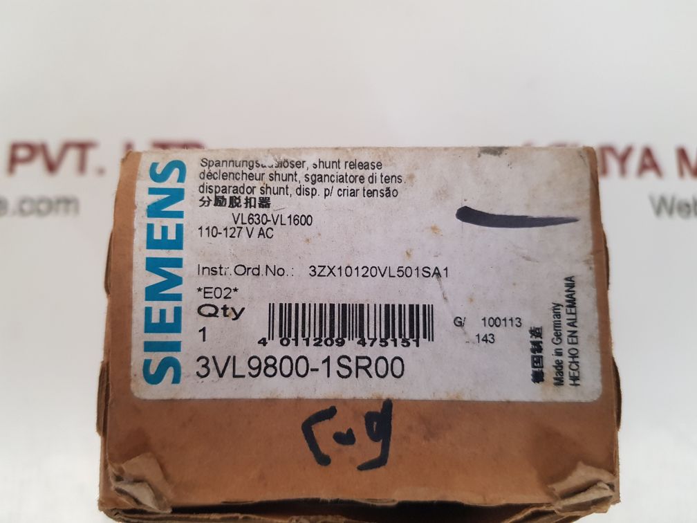 SIEMENS 3VL9800-1SR00 VOLTAGE RELEASE SHUNT RELEASE