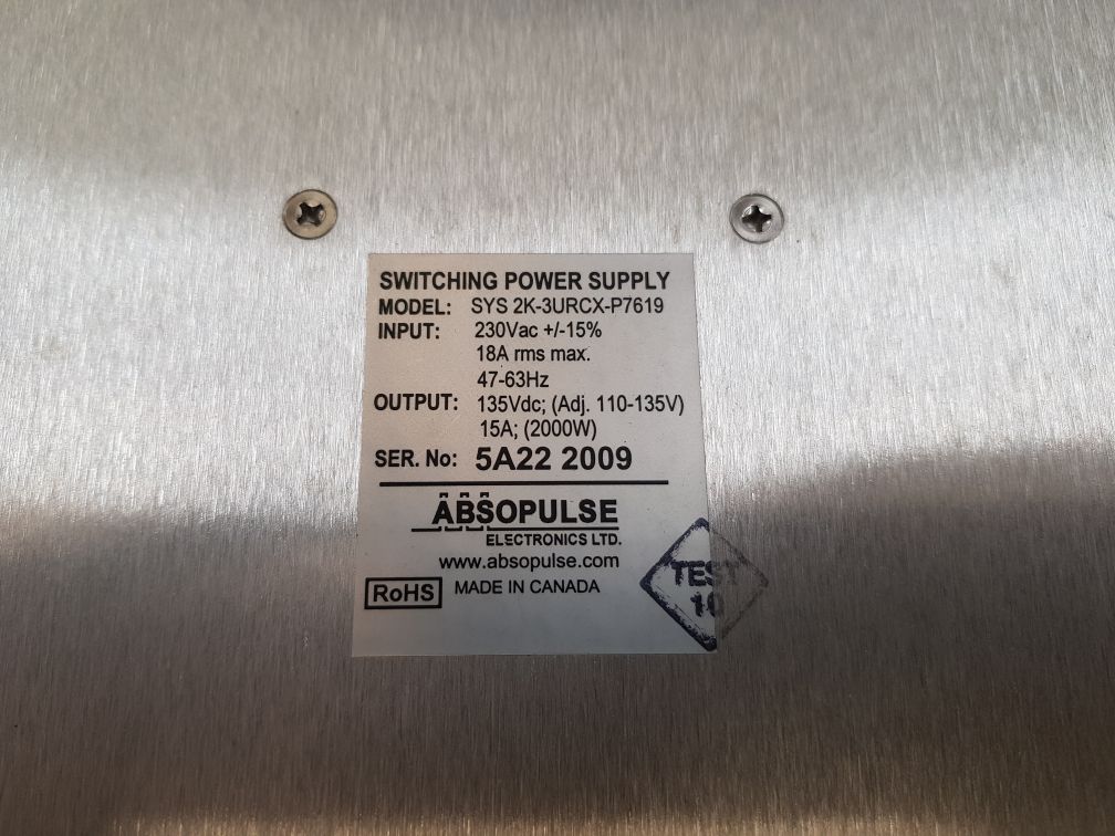 ABSOPULSE SYS 2K-3URCX-P7619 SWITCHING POWER SUPPLY