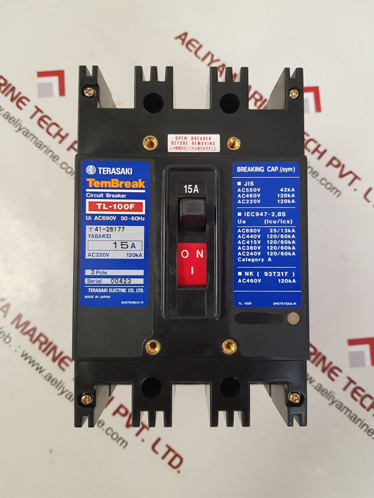 TERASAKI TL-100F 3 POLE CIRCUIT BREAKER 15A