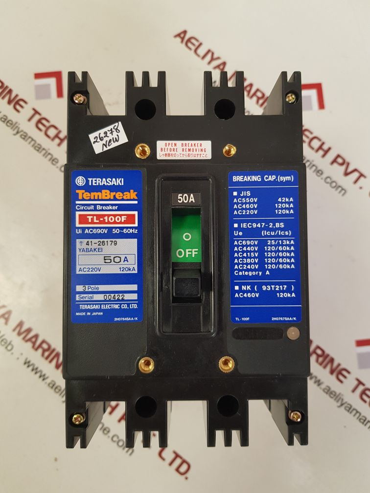 TERASAKI TL-100F 3 POLE CIRCUIT BREAKER 50A