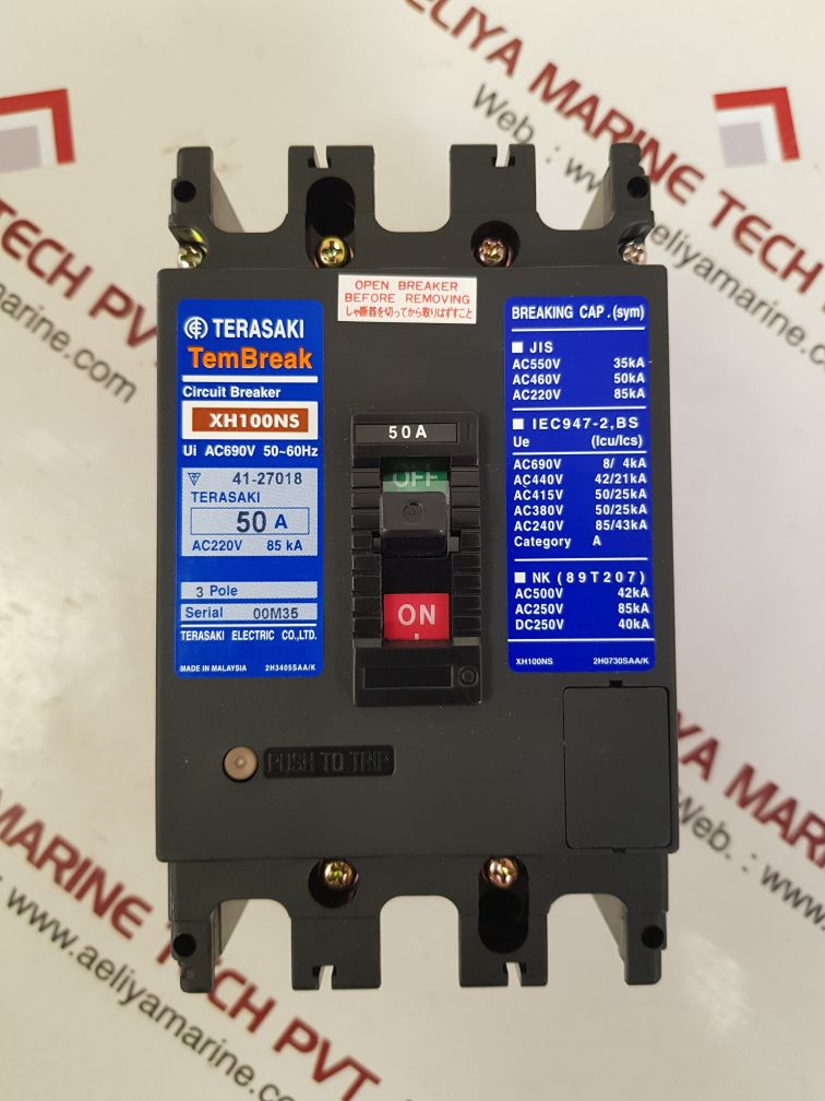 TERASAKI ELECTRIC XH100NS 3 POLE CIRCUIT BREAKER 50A