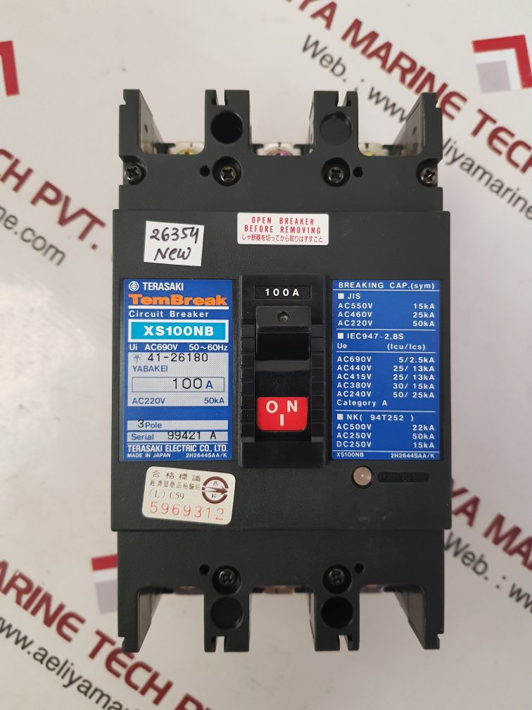 TERASAKI XS100NB 3 POLE CIRCUIT BREAKER 100A