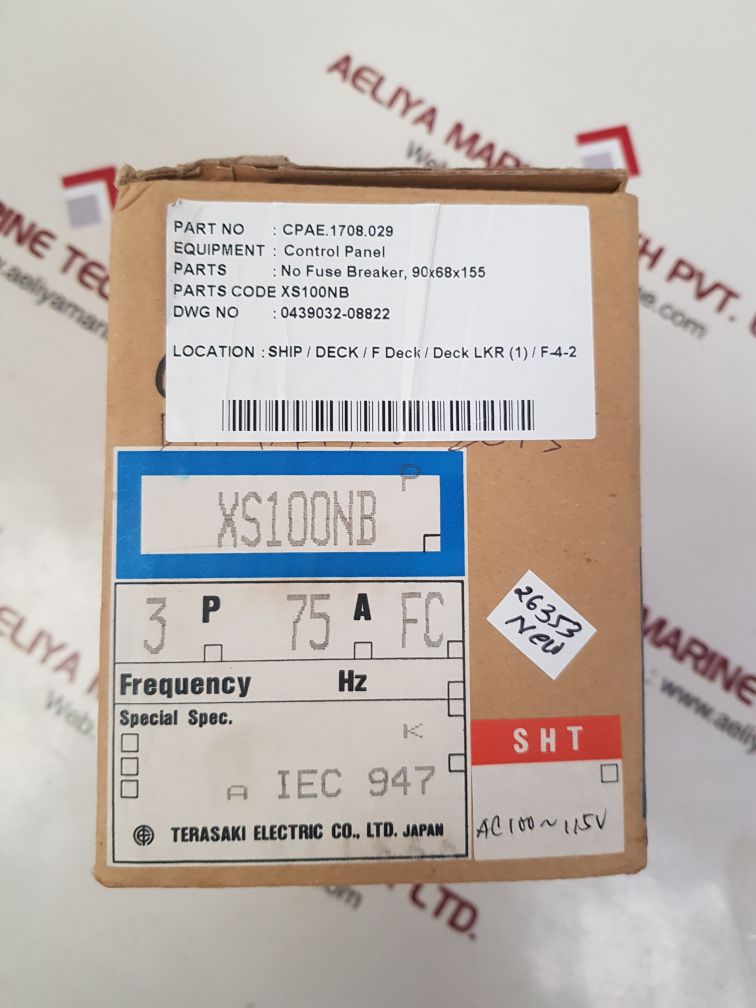 TERASAKI XS100NB 3 POLE CIRCUIT BREAKER 75A