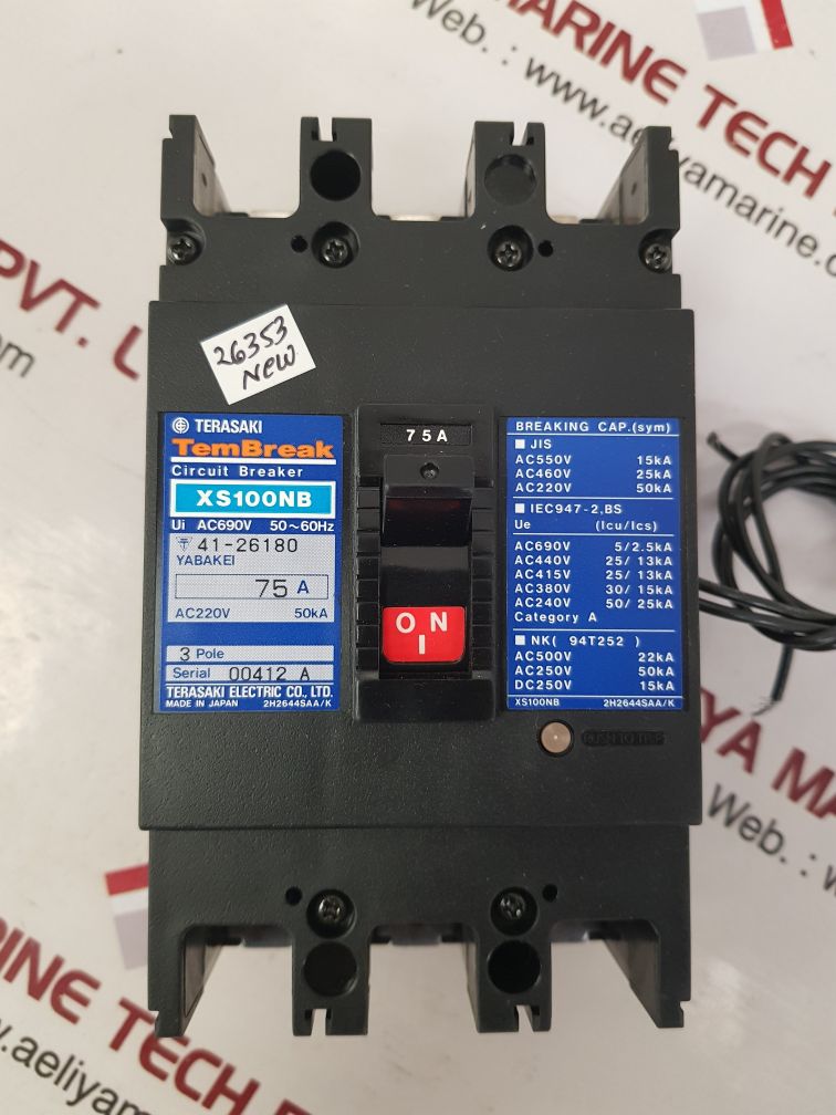 TERASAKI XS100NB 3 POLE CIRCUIT BREAKER 75A