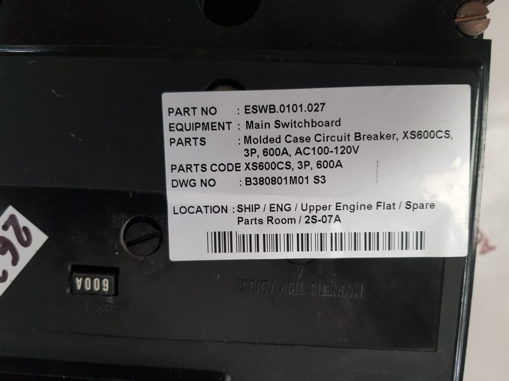 TERASAKI TL-600F 3 POLE CIRCUIT BREAKER 600A