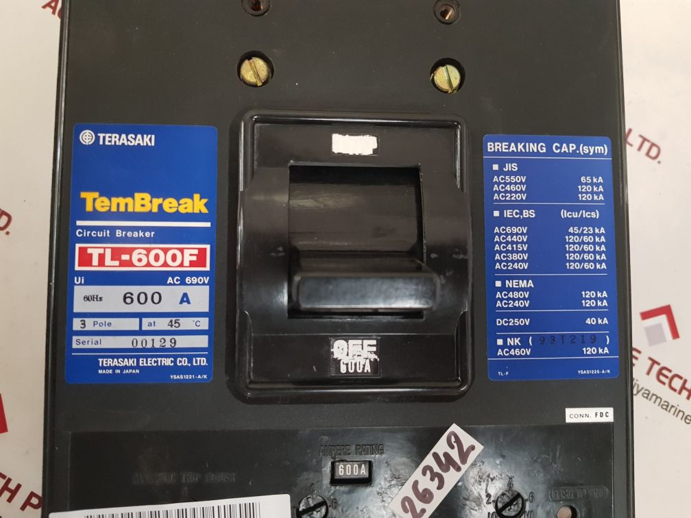 TERASAKI TL-600F 3 POLE CIRCUIT BREAKER 600A