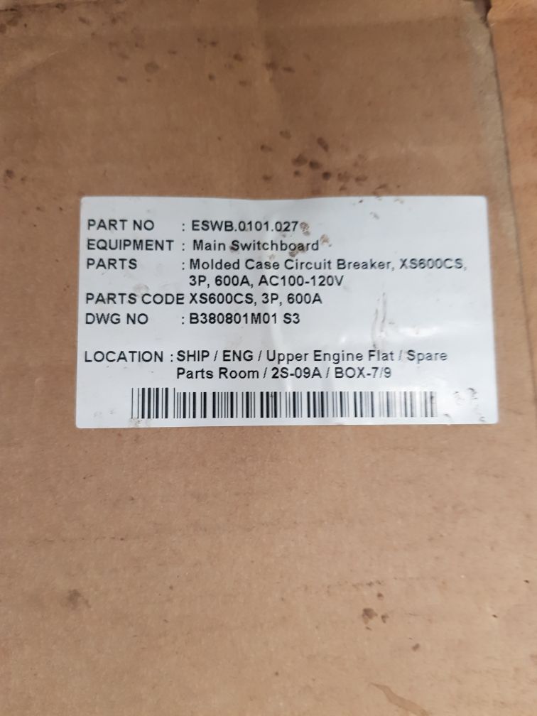 TERASAKI XS600CS 3 POLE MOLDED CASE CIRCUIT BREAKER 600A