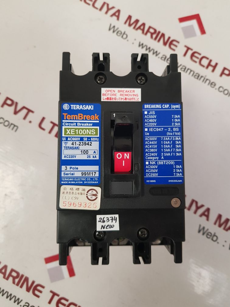 TERASAKI ELECTRIC XE100NS 3 POLE CIRCUIT BREAKER 100A