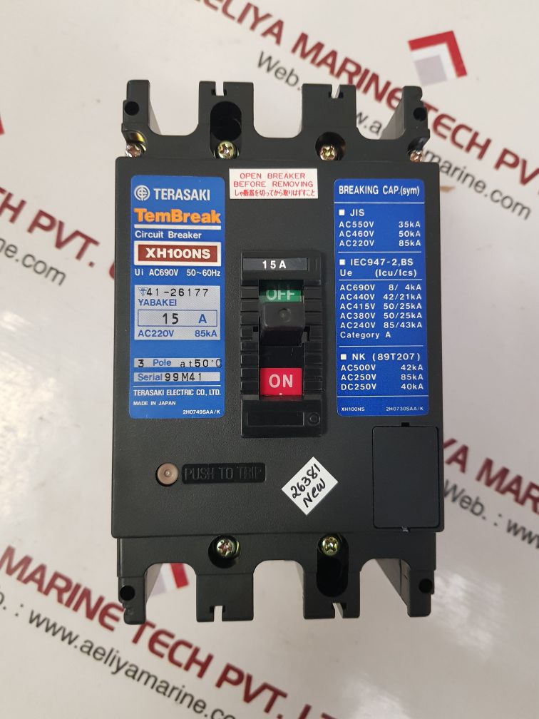 TERASAKI ELECTRIC XH100NS 3 POLE CIRCUIT BREAKER 15A